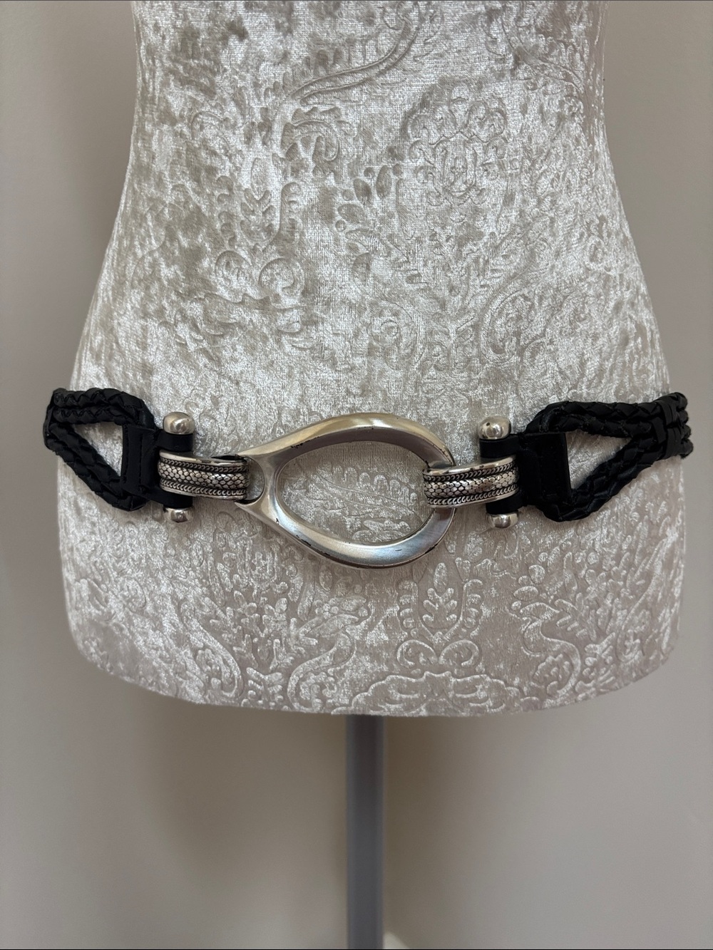Black Braided Belt with Silver Buckle